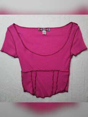 Urban Outfitters Keanu Scoop Neck Corset Tee Pink Sz S Ribbed Short Sleeve Crop